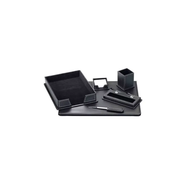 Vade Escribania sobremesa Q-Connect similpiel negro juego de 6 piezas.