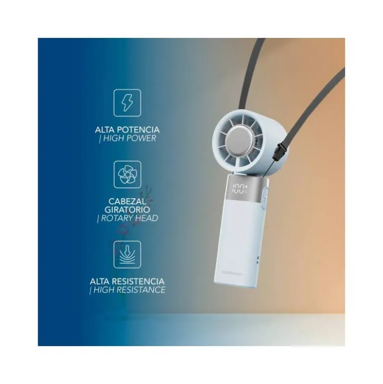 VENTILADOR DE MANO DAEWOO HIGH POWER 10W 80 VELOCIDADES RECARGABLE COLOR BLANCO