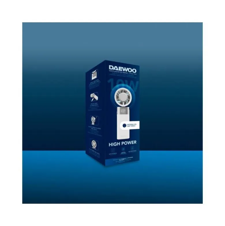 VENTILADOR DE MANO DAEWOO HIGH POWER 10W 80 VELOCIDADES RECARGABLE COLOR BLANCO