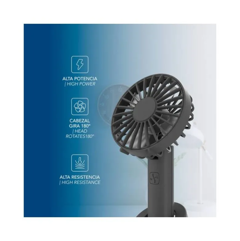 VENTILADOR DE MANO DAEWOO HIGH POWER 5W 3 VELOCIDADES RECARGABLE USB-C COLOR NEGRO
