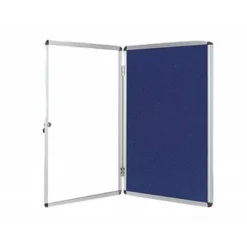 Vitrina de anuncios q-connect mural pequeña fieltro azul con puerta y marco con cerradura medidas 72x98 cm.