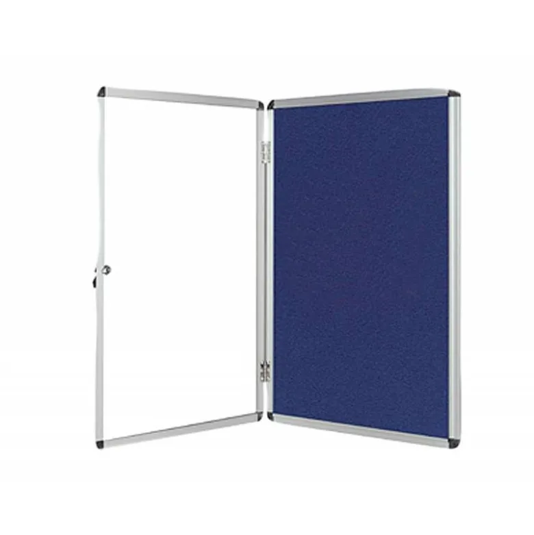 Vitrina de anuncios q-connect mural pequeña fieltro azul con puerta y marco con cerradura medidas 72x98 cm.