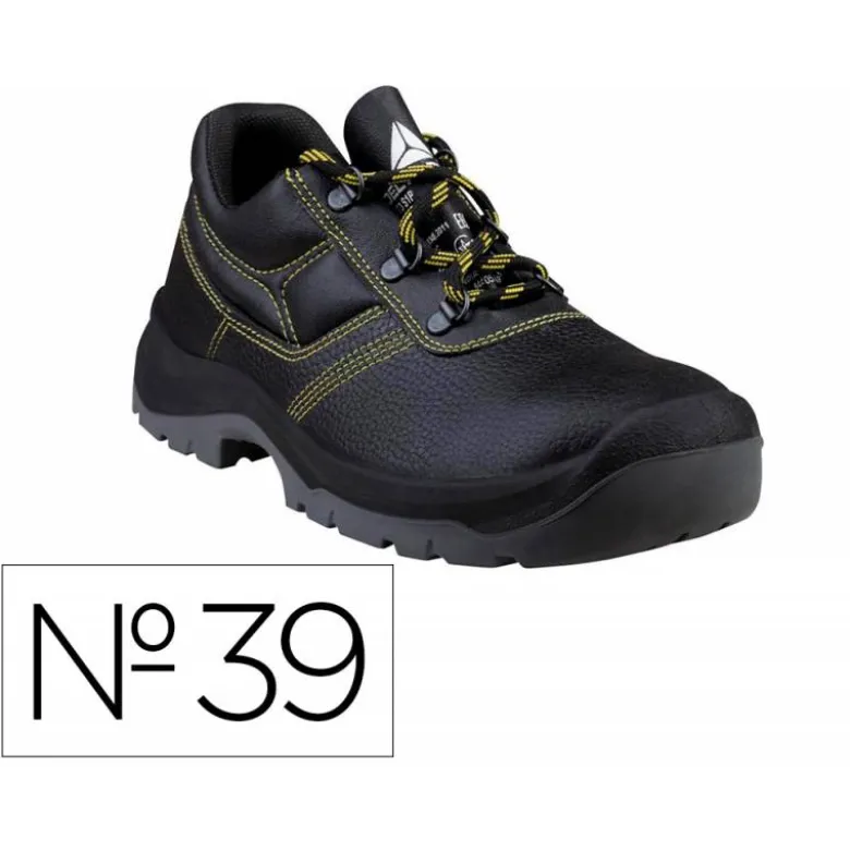 ZAPATOS DE SEGURIDAD DELTAPLUS PIEL CRUPON PIGMENTADA SUELA PU BI DENSIDAD COLOR NEGRO TALLA 39